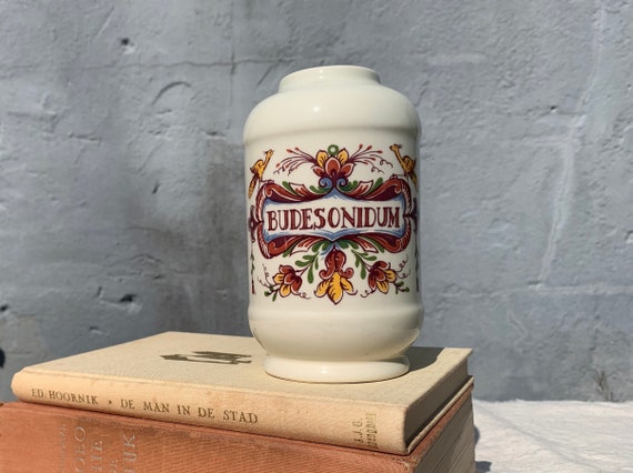 VERY RARE Petite Vintage 1960s Authentic Apothecary Jar with Lid Rohypnol Collectible Made in Holland Small RepairFlaw Zenith Gouda