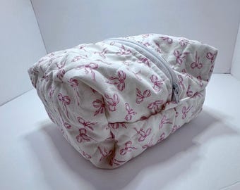 Blush Belle Bow Boxy Bag, travel cosmetics bag, Snowy Designs Studio