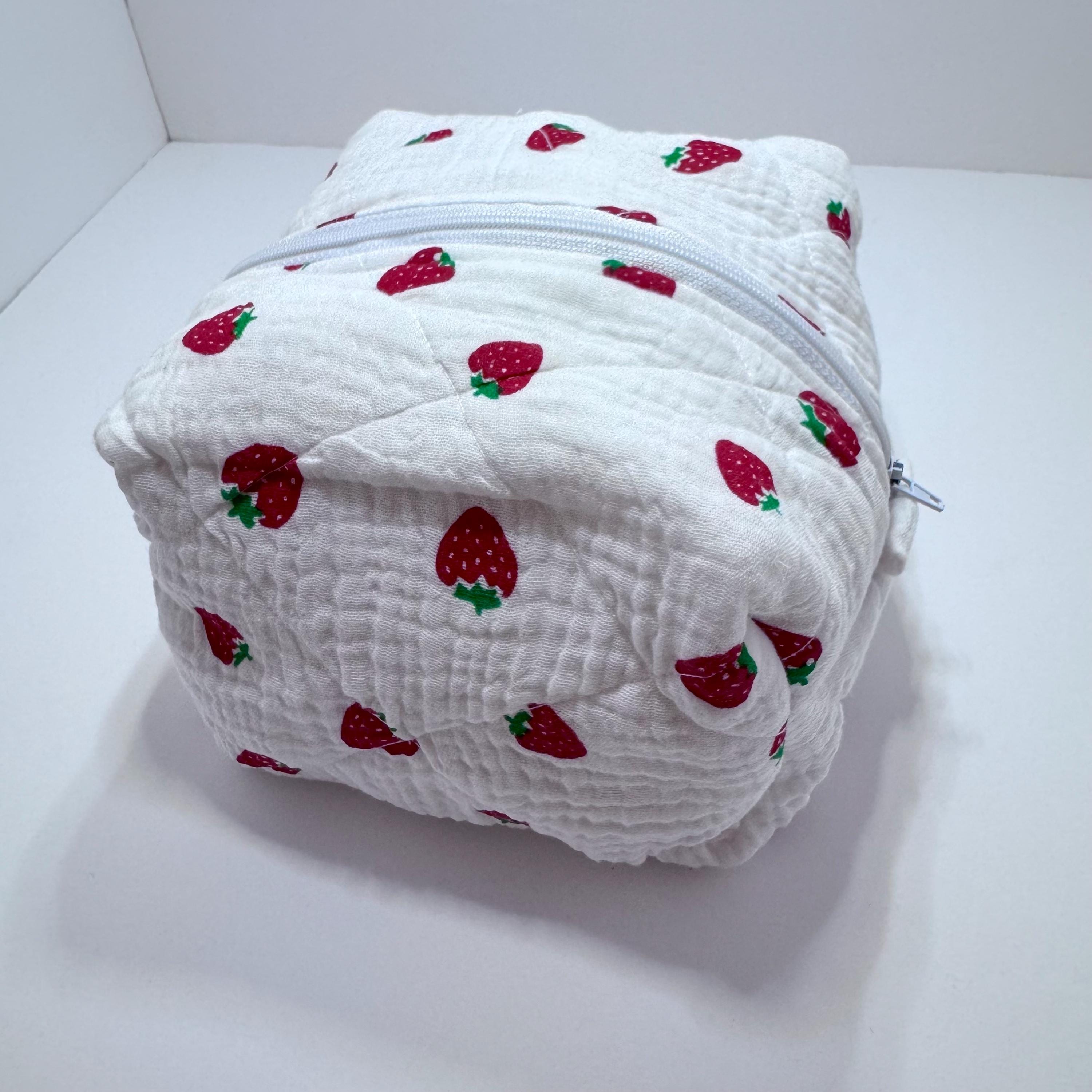 The Strawberry Picnic Boxy Bag, Travel Bag, Cosmetics Bag, Snowy Designs Studio