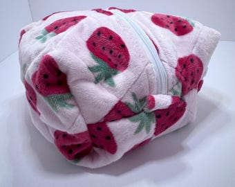 Strawberry Cream Boxy Bag, travel bags, strawberry pouch, Snowy Designs Studio