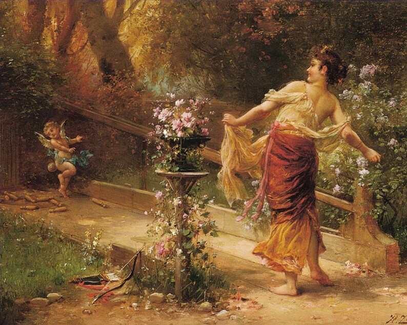 7 Hand Painted Cupid Art for Kids by Hans Zatzka floral Etsy