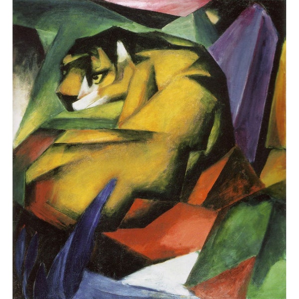 7 Hand Painted Abstract Art - Tiger Franz Marc beast German expressionism - Oil Painting on Canvas as Wall Decor & Gift