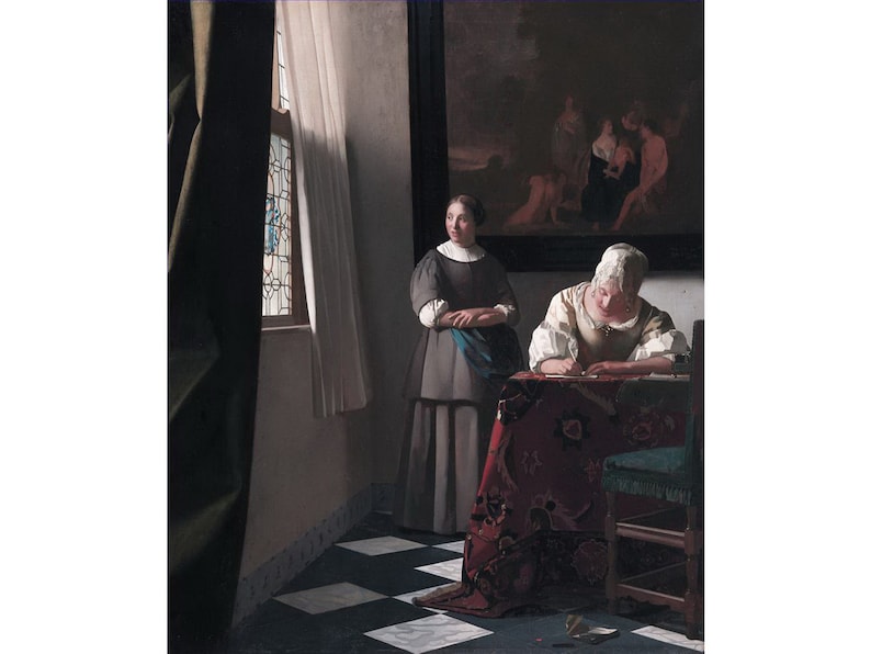 8 Handmade Famous Paintings by Johannes Vermeer Oil Art on Canvas as Wall Decor /& Gift Lady Writing a Letter with Her Maid