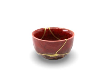 Mini Kintsugi - Treasures of The Silk Road - Mini  Kintsugi 2 tone amber and Burgundy  teacup - * DISPLAY ONLY*