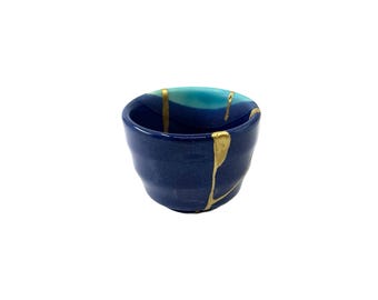 Mini “Akachan” Kintsugi - Small Sake cup blue with azure colour lip  **DISPLAY ONLY***
