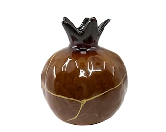 Kintsugi Treasures of the Silk Road - Large pomegranate ochre vase -  ***display only****
