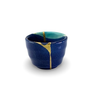 Mini “Akachan” Kintsugi - Small Sake cup blue with azure colour lip  **DISPLAY ONLY***