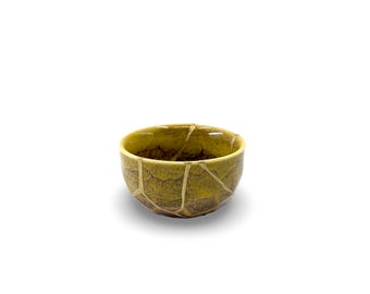 Mini Kintsugi - Treasures of The Silk Road - Mini  Kintsugi 2 tone amber and mustard yellow teacup - * DISPLAY ONLY*