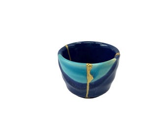 Mini “Akachan” Kintsugi - Small Sake cup blue with azure colour lip  **DISPLAY ONLY***