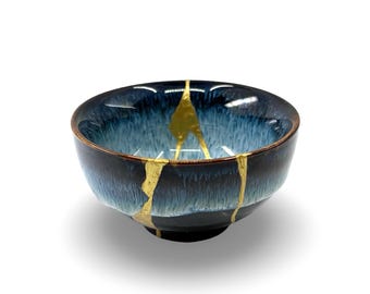 Small Kintsugi - Treasures of The Silk Road - small Kintsugi periwinkle and midnight blue Serpent teacup - * DISPLAY ONLY*