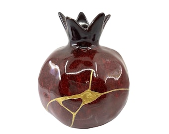 Kintsugi Treasures of the Silk Road - Large pomegranate crimson vase -  ***display only****