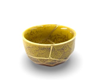 Mini Kintsugi - Treasures of The Silk Road - Mini  Kintsugi 2 tone amber and mustard yellow teacup - * DISPLAY ONLY*