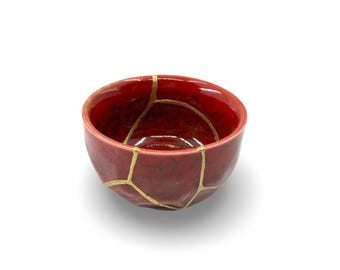 Mini Kintsugi - Treasures of The Silk Road - Mini  Kintsugi 2 tone amber and Burgundy  teacup - * DISPLAY ONLY*