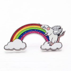 Rainbow bridge angel rat hard enamel glitter pin
