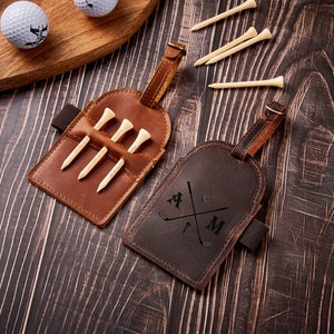 Personalized Golf Tag Full Grain Leather Golf Bag Tag Engraved Leather Groomsmen Gift Custom Golf Accessories Golf Tee Holder Golf Gift
