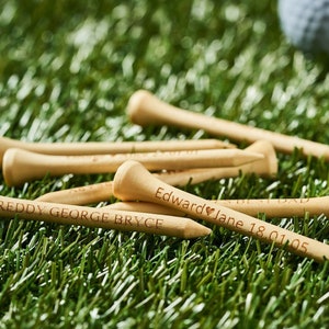 Tees de golf personnalisés, Tees de golf personnalisés gravés au laser, Tees de golf personnalisés, Tees de golf gravés au laser/bois naturel de 2,75 po. image 1