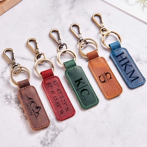 Personalized Leather Keychain,Custom Leather Keychain,Coordinates longitude latitude keychain,Anniversary Gifts,Best Gift,Monogram Keychain