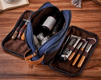 Washed Canvas Dopp Kit, Personalized Shaving Kit, Canvas Toiletry