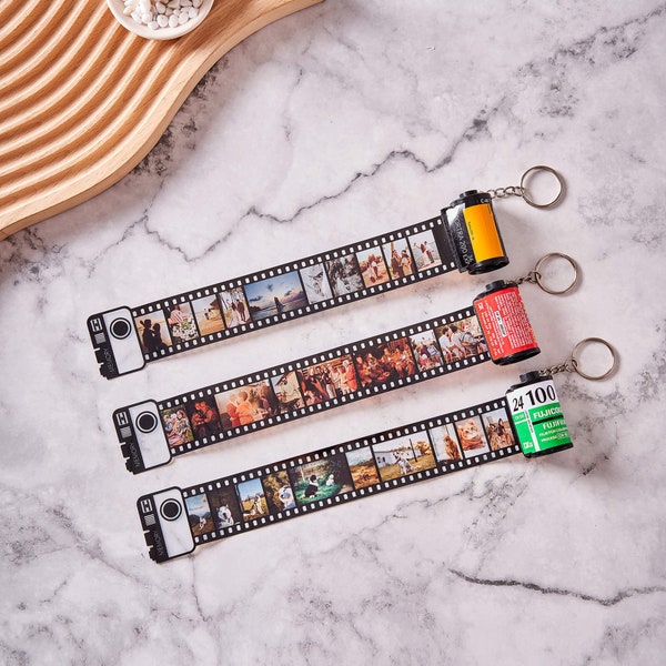 Memory Film Keychain 5-15 Photos, Personalized Camera Photos Roll Keychain, Family Friends, Birthday Christmas Anniversary Memorial Gift