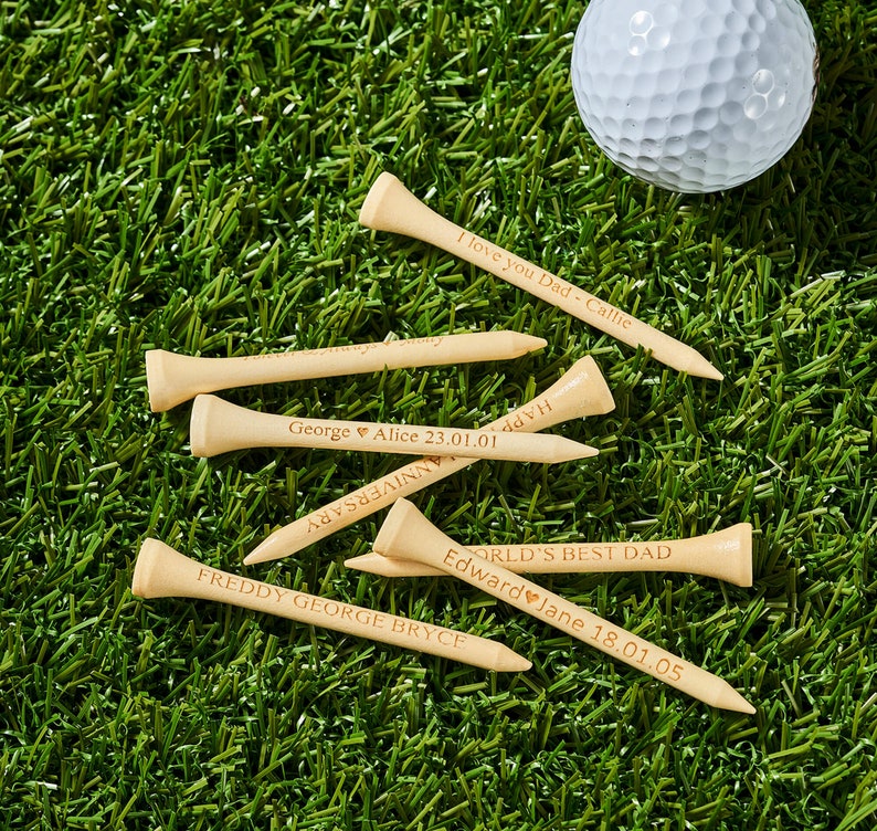 Tees de golf personnalisés, Tees de golf personnalisés gravés au laser, Tees de golf personnalisés, Tees de golf gravés au laser/bois naturel de 2,75 po. image 4