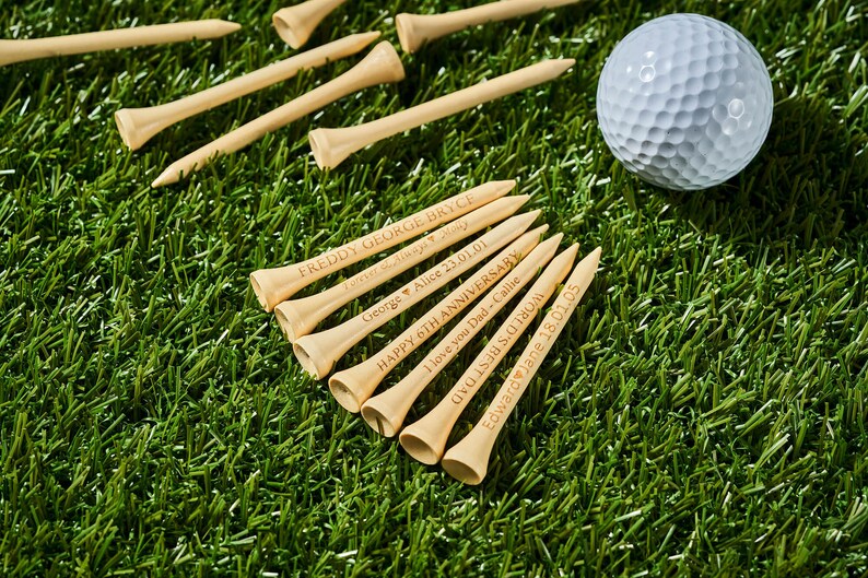 Tees de golf personnalisés, Tees de golf personnalisés gravés au laser, Tees de golf personnalisés, Tees de golf gravés au laser/bois naturel de 2,75 po. image 7