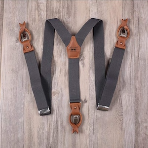 Personalized Brown Leather Suspenders Men Wedding Rustic Wedding Mens Suspenders Leather Clip And Button Suspenders