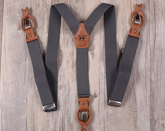 Personalized Brown Leather Suspenders Men Wedding Rustic Wedding Mens Suspenders Leather Clip And Button Suspenders