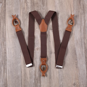 Leather Clip And Button Suspenders For Men Y-Back Style For Formal Outfits Leather Clip And Button Suspenders For Men Y-Back Style For Formal Outfits