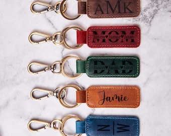 Personalized Leather Keychain Keyring Key Fob, Engraved Keychain for Men and Women, Customized Keychain, Anniversary Gift,Dad Christmas Gift