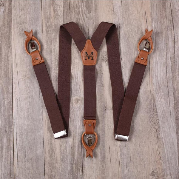 Groomsmen Geschenke Personalisierte Leder Clip und Knopf Hosenträger für Männer, Y-Back Stil für formelle Outfits