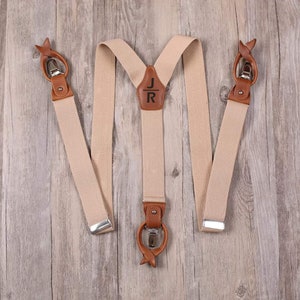 Handmade Leather Clip And Button Suspenders For Men Groomsman Suspender Groomsmen suspenders Mens suspenders Brace Wedding Suspenders