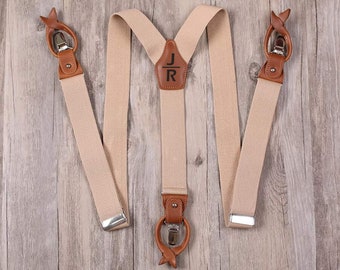 Handmade Leather Clip And Button Suspenders For Men Groomsman Suspender Groomsmen suspenders Mens suspenders Brace Wedding Suspenders