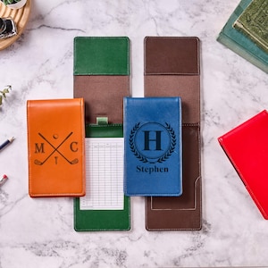 Porte-cartes de score de golf personnalisé et porte-livre de kilométrage Cadeau de golf personnalisé Cadeau de golf en cuir véritable de qualité supérieure pour papa Cadeau de golf pour lui Gravure