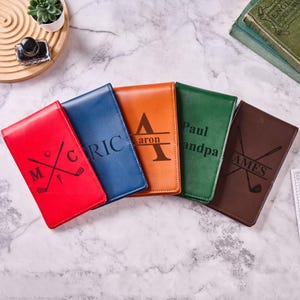 Porte-cartes de score de golf et carnet de route en cuir personnalisés, carnet de golf en cuir personnalisé, cadeau d'anniversaire pour lui, Noël, cadeau pour golfeur