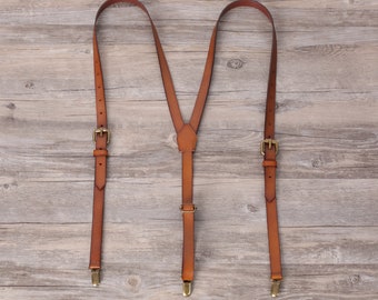 Groomsman Gift Personalized Men’s Leather Suspenders Groomsmen Suspenders Brown Suspenders Leather Suspenders