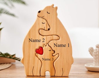 Personalized Wooden Bear Family Puzzle,Engraved Family Name Puzzle,Parents Baby Puzzle Name,Family Home Decor,Gift For Kids,Family Puzzle