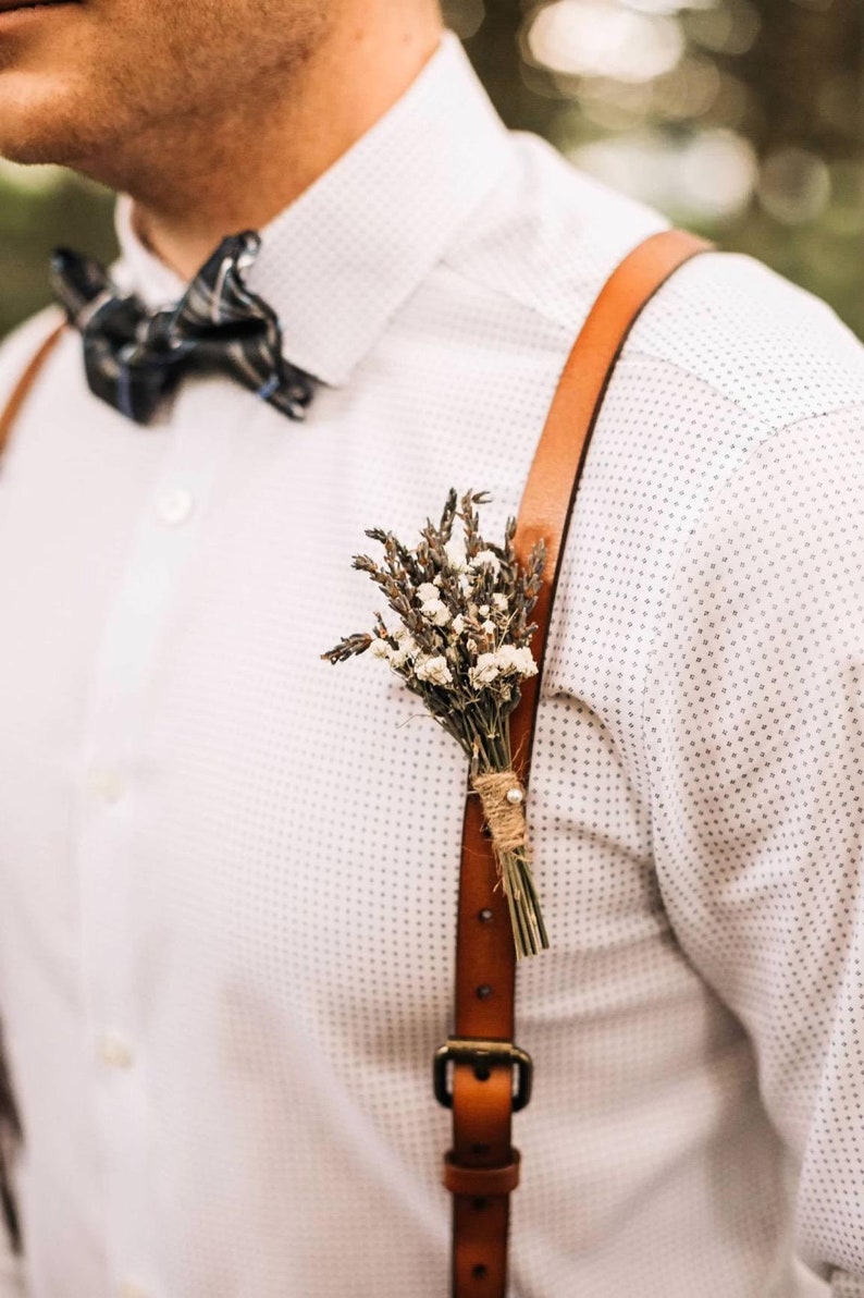 Cadeaux garçons d'honneur Bretelles personnalisées en cuir naturel Bretelles garçons d'honneur Bretelles de mariage Meilleur cadeau pour homme image 4