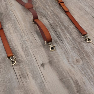 Groomsman Gift Mens Genuine Leather Suspenders Brown Suspenders Leather Suspenders Personalized Gift image 6