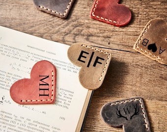 Personalised Leather Heart Page Corner Bookmark, Custom Bookmark, Gifts For Him and Her, Wedding Gift, Reading Gift, Anniversary Gift