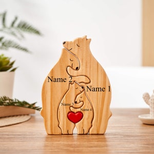 Wooden Bear Family Puzzle, Wooden Name Puzzle Mother's Day Gift, Custom Puzzle Gifts for Parents, Family Keepsake Gifts, Anniversary Gift
