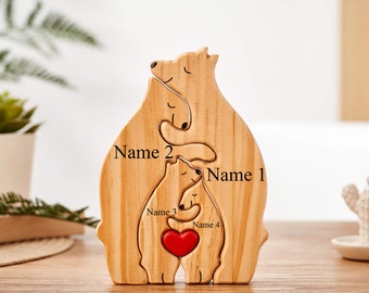 Rompecabezas de la familia del oso de madera, regalo del día de la madre del rompecabezas del nombre de madera, regalos de rompecabezas personalizados para los padres, regalos de recuerdo familiar, regalo de aniversario