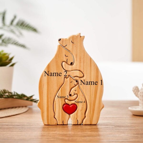 Puzzle famiglia orso in legno, puzzle con nome in legno regalo per la festa della mamma, regali puzzle personalizzati per i genitori, regali ricordo della famiglia, regalo di anniversario