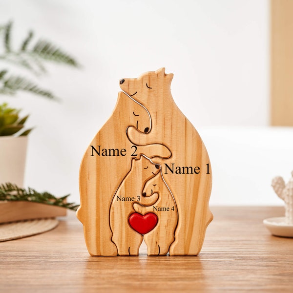 Casse-tête de famille ours en bois, casse-tête prénom en bois, cadeau fête des mères, casse-tête personnalisé pour parents, cadeaux souvenirs de famille, cadeau d'anniversaire