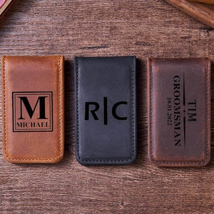 Clip de dinero magnético de cuero personalizado, clip de dinero de cuero de grano completo, regalo de padrinos hecho a mano, regalo de Navidad, regalo para él