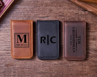 Personalized Leather Magnetic Money Clip, Full Grain Leather Money Clip, Handmade Groomsmen Gift, Christmas Gift, Gift For Him