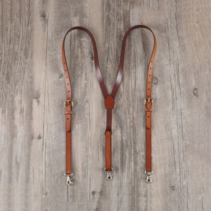 Groomsman Gift Mens Genuine Leather Suspenders Brown Suspenders Leather Suspenders Personalized Gift image 1