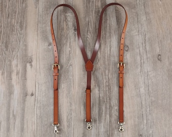 Groomsman Gift Mens Genuine Leather Suspenders Brown Suspenders Leather Suspenders Personalized Gift