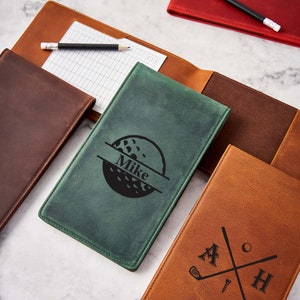 Livro de golfe de couro genuíno e suporte para cartão de pontuação, suporte para cartão de pontuação de golfe personalizado, acessórios de golfe, presentes de golfe, presentes para padrinhos