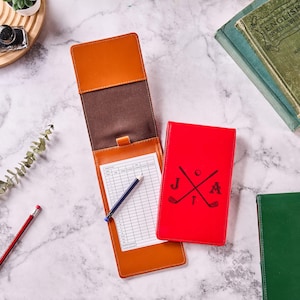 Porte-cartes de score de golf en cuir et couverture de livre, accessoires de golf personnalisés, porte-cartes de score de golf gravé pour hommes