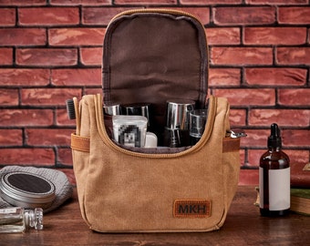 Groomsmen Gift, Personalized Canvas Dopp Kit, Mens Toiletry Bag, Engraved Shaving Kit, Men's Travel Case, Husband Gift, Father's Gift